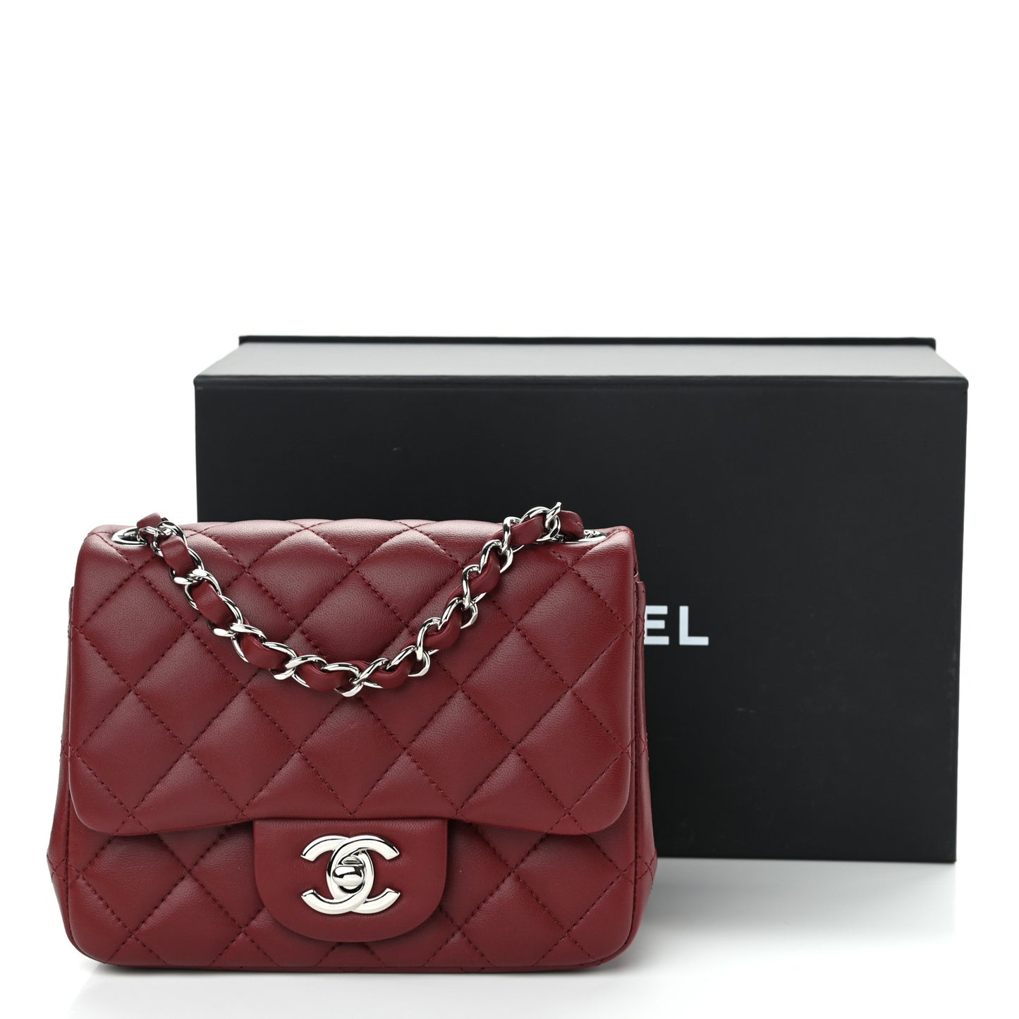 Lambskin Quilted Mini Square Flap Bordeaux