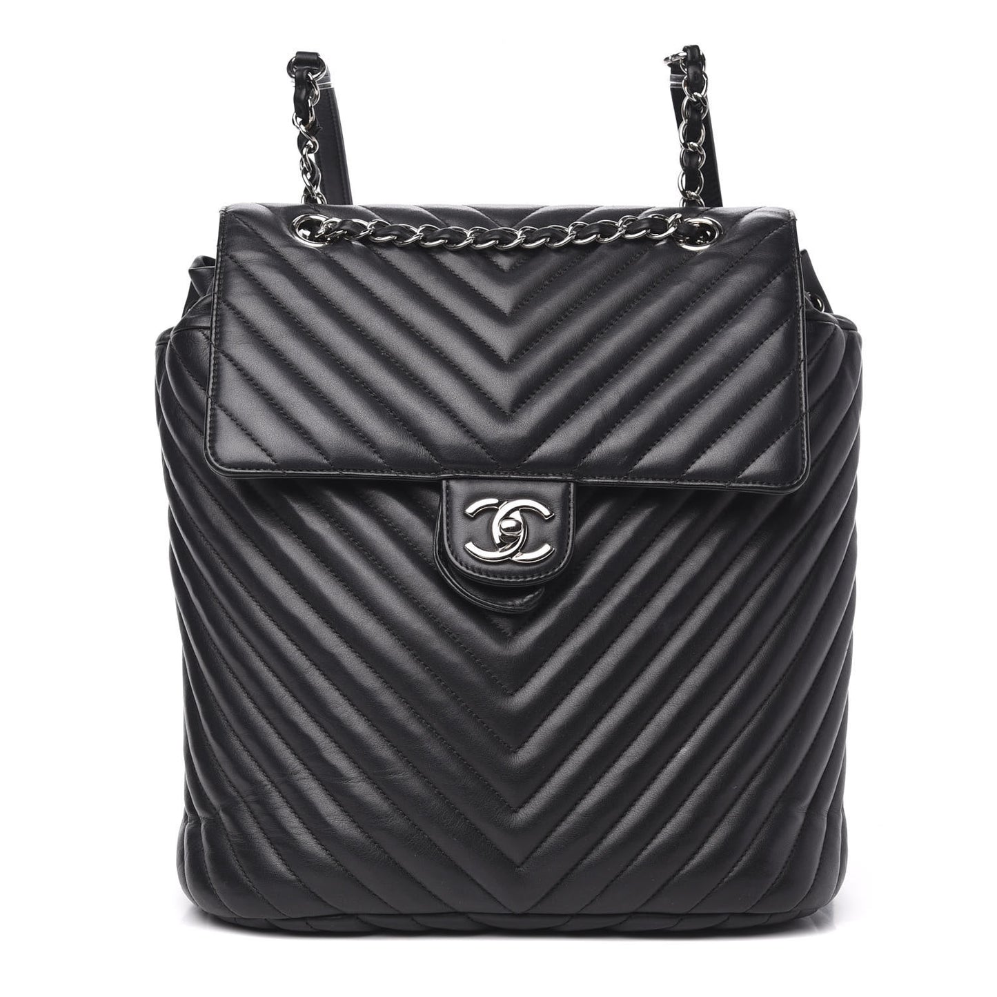 Calfskin Chevron Quilted Large Urban Spirit Backpack Black