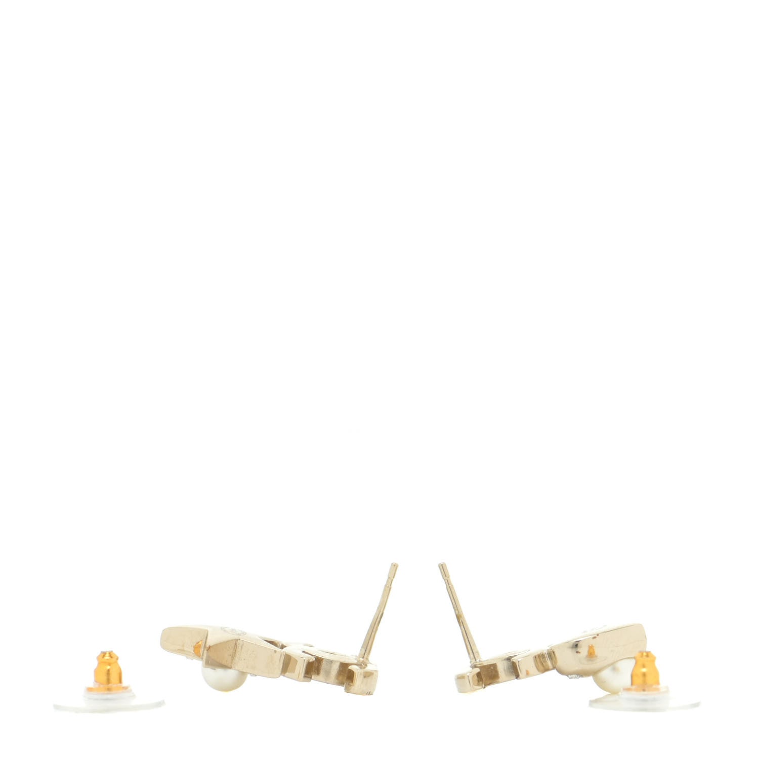 Chanel Crystal Pearl Charming Winter CC Star Heart Earrings Gold 3 of 5