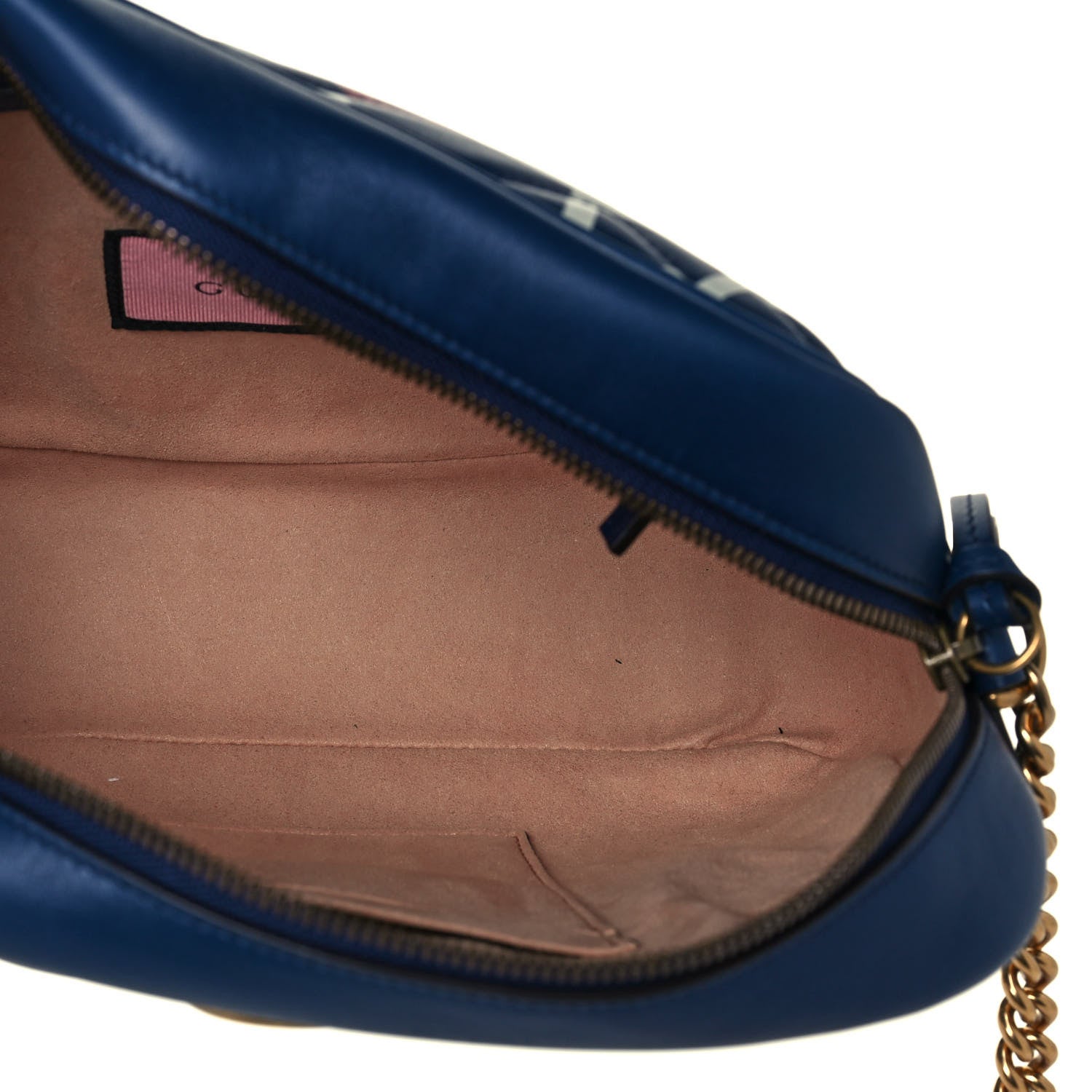 Gucci Calfskin Matelasse GucciGhost Medium GG Marmont Chain Shoulder Bag Blue Agata Hibiscus Red 4 of 11
