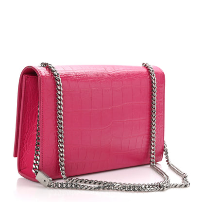 Saint Laurent Calfskin Crocodile Embossed Medium Classic Monogram Kate Tassel Satchel Fuchsia 3 of 11