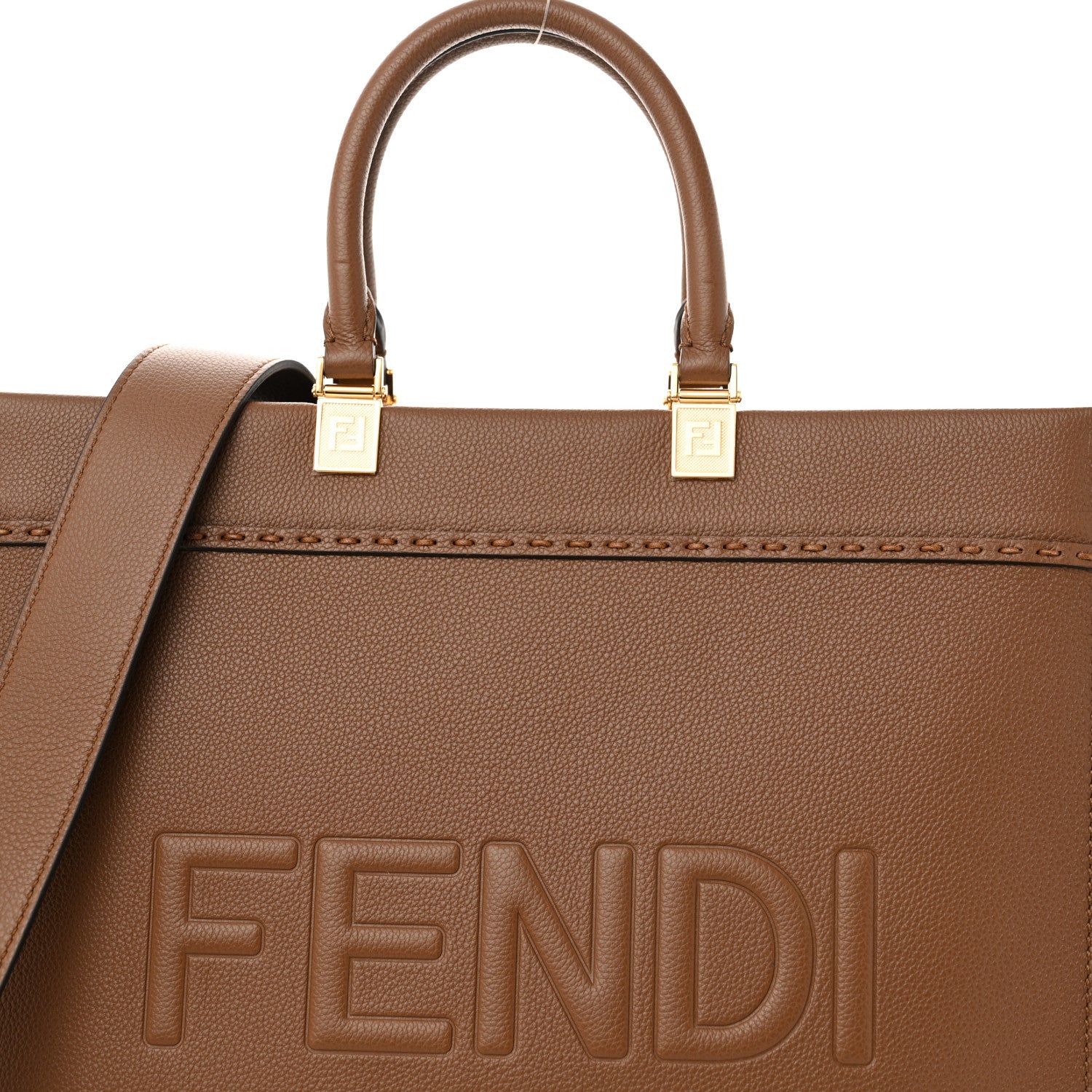Fendi Vitello Cher Logo Debossed Medium Fendi Sunshine Shopper Tote Gianduia 8 of 11