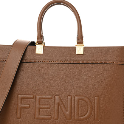Fendi Vitello Cher Logo Debossed Medium Fendi Sunshine Shopper Tote Gianduia 8 of 11
