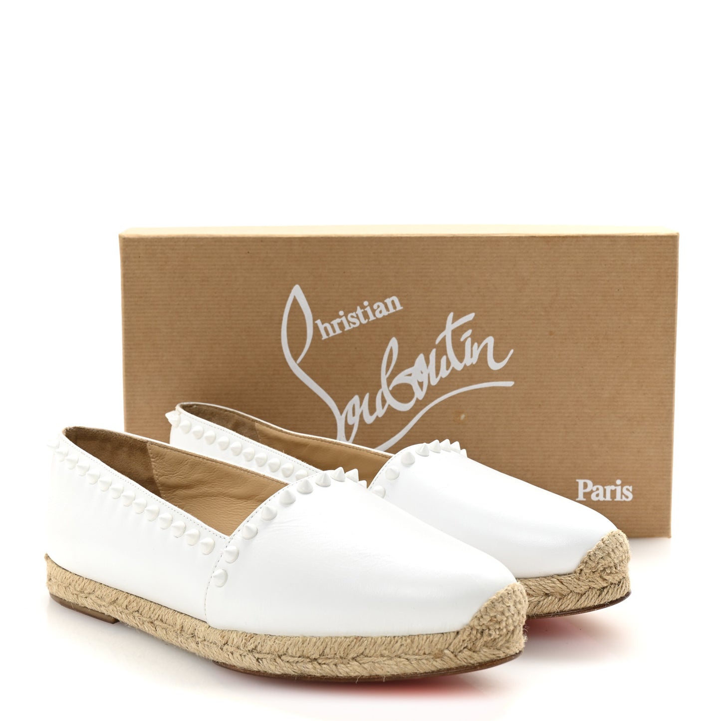 Calfskin Spikes Ares Flat Espadrilles 38 White