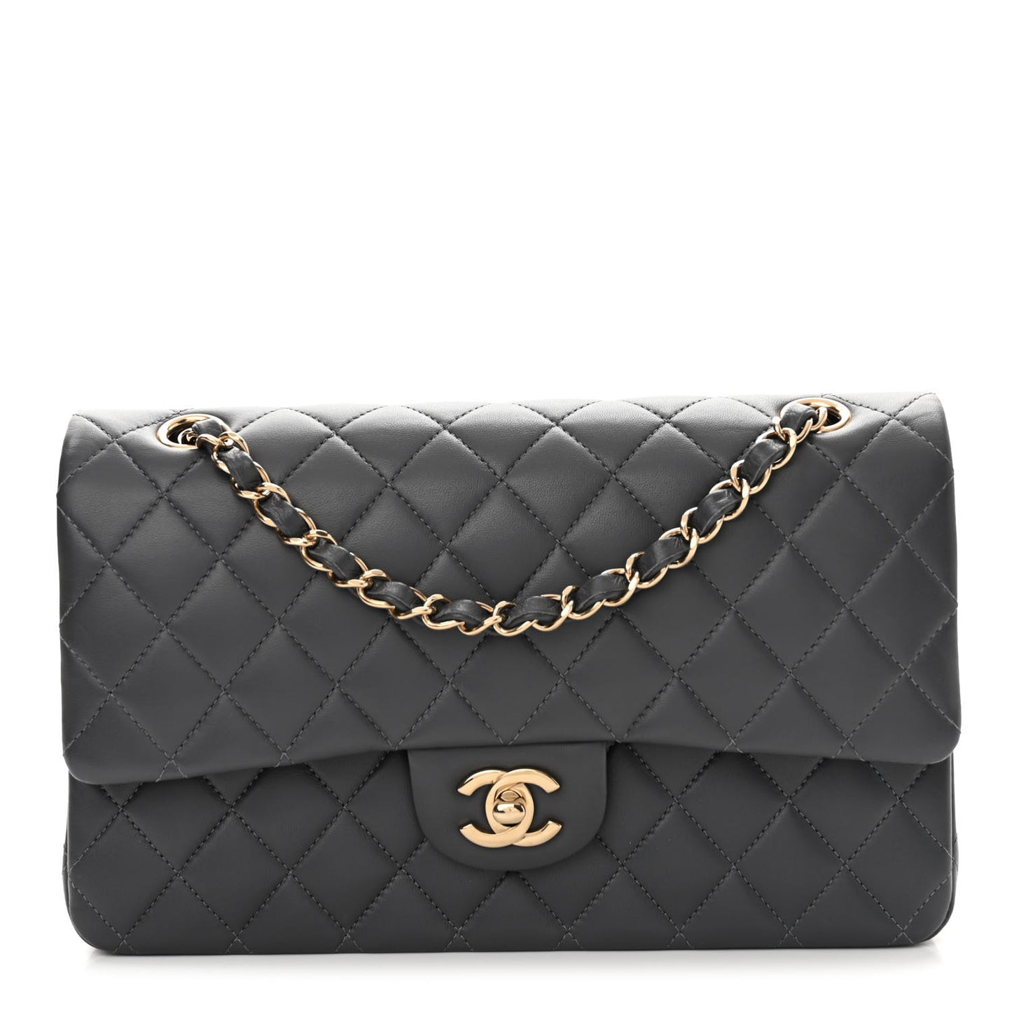 Caviar Quilted Medium Double Flap Dark Grey