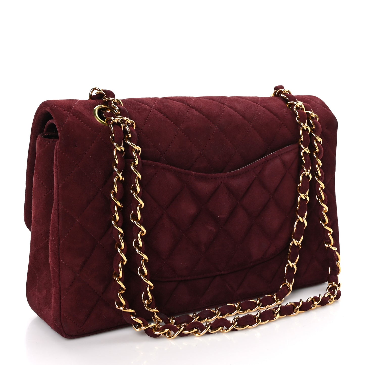 Suede Quilted Medium Double Flap Burgundy