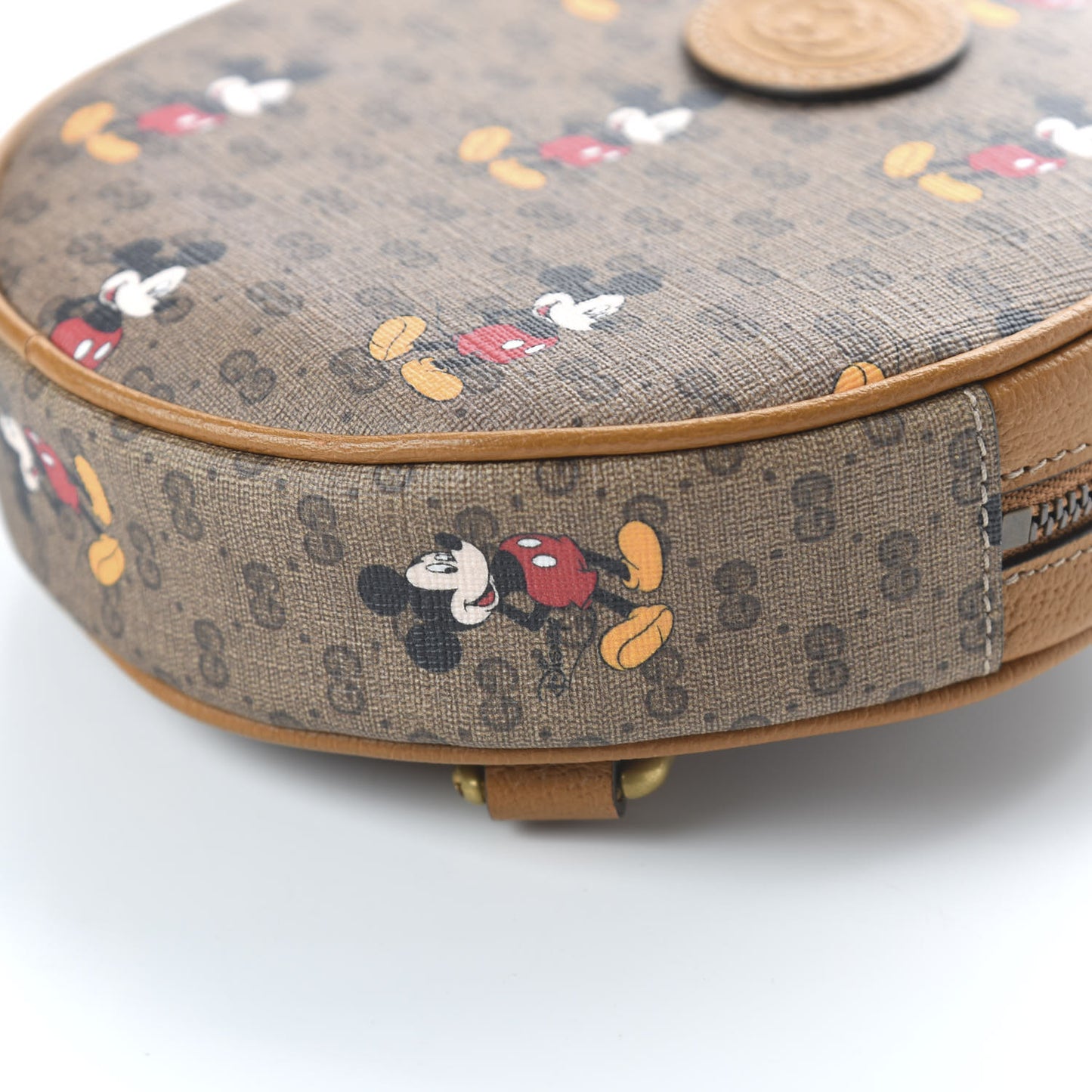 X DISNEY Mini Vintage GG Supreme Monogram Mickey Mouse Round Backpack Beige Vintage Sun Oil
