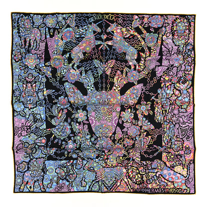 Hermes Silk La Légende De La Forêt Scarf 90 Black Mauve Multicolor 1 of 3