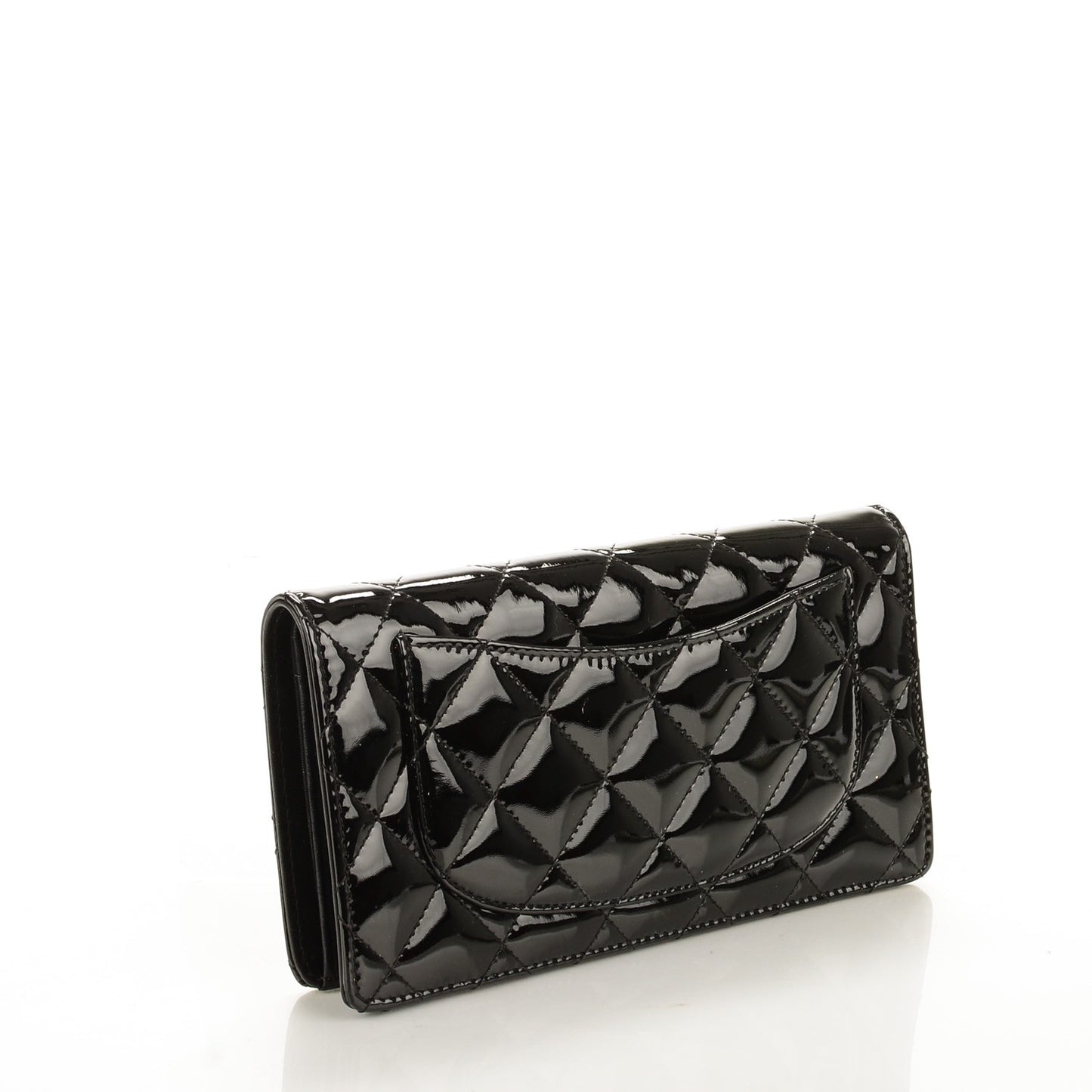 Patent Calfskin Quilted Yen Wallet Black