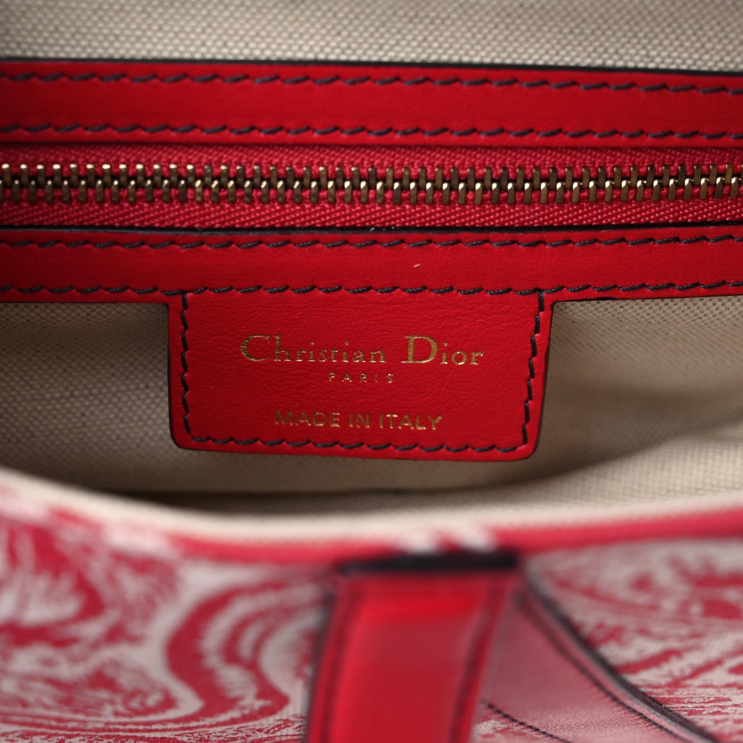 Christian Dior Canvas Reverse Embroidered Toile De Jouy Saddle Bag Red 8 of 10