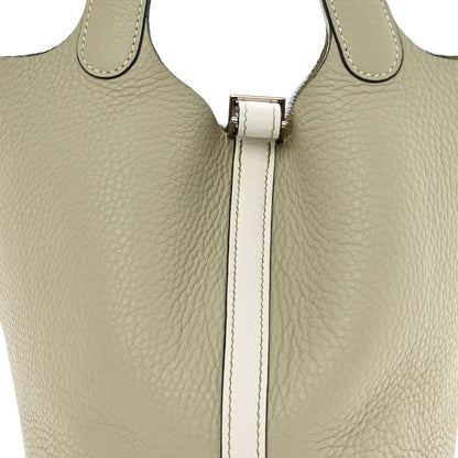 Hermes Taurillon Clemence Bi-Color Picotin 18 PM Sauge Craie 8 of 11