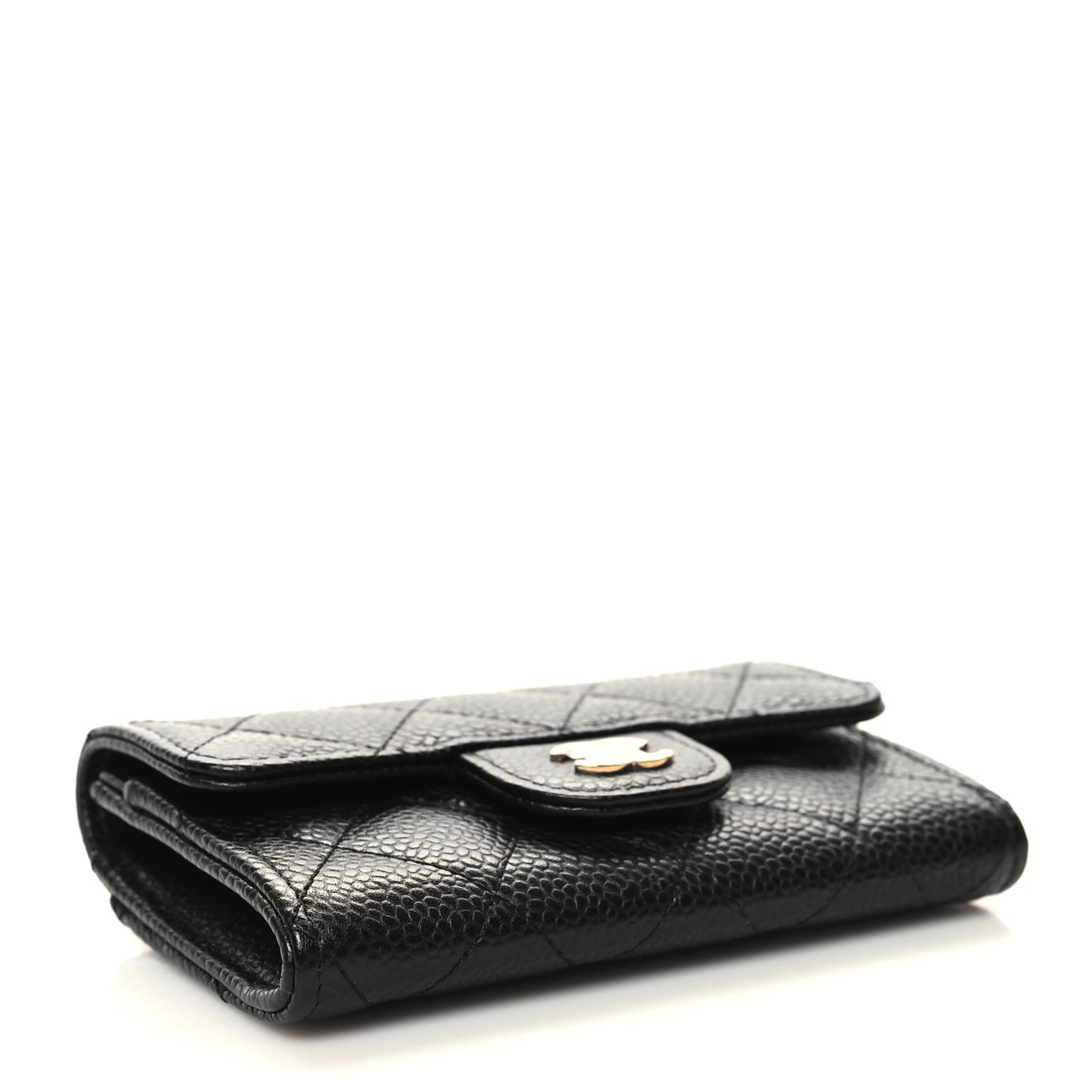 Caviar Quilted Flap Card Holder Wallet Black