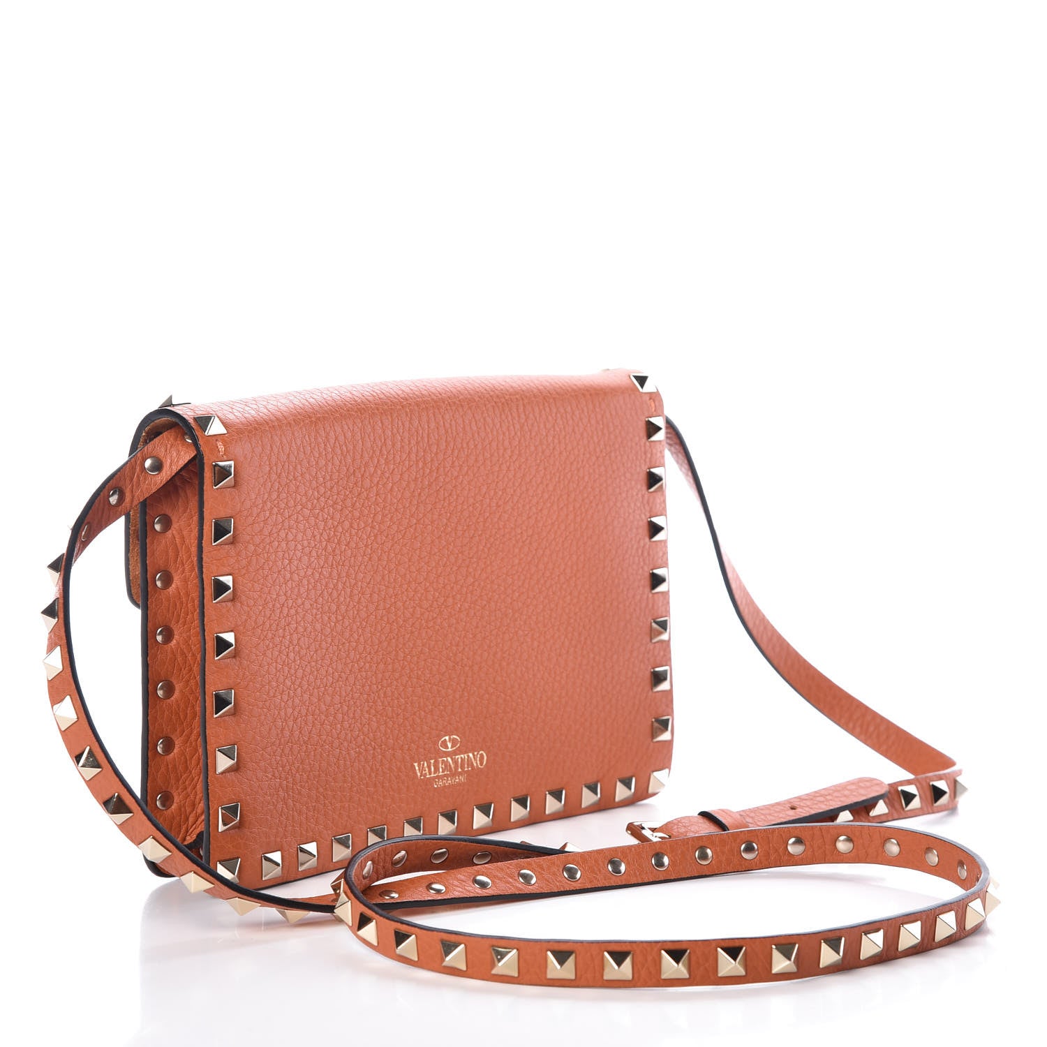 Valentino Garavani Pebbled Calfskin Rockstud Shoulder Flap Bag Orange 3 of 8