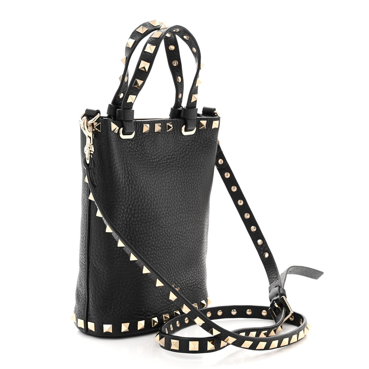 Pebbled Calfskin Rockstud Bucket Bag Black