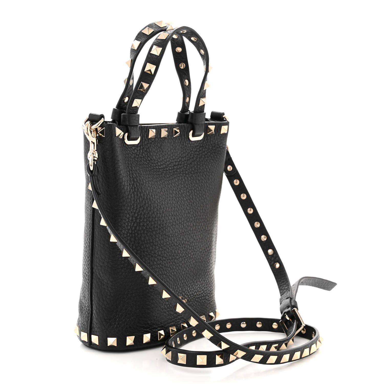 Valentino Garavani Pebbled Calfskin Rockstud Bucket Bag Black 3 of 10