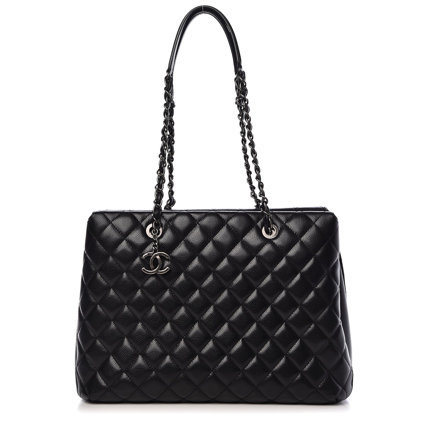 Caviar Quilted City Shopping Tote Black