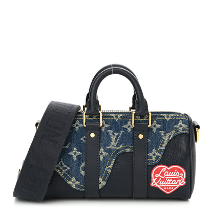 Louis Vuitton Taurillon Monogram Denim Drip Keepall XS Blue 1 of 11