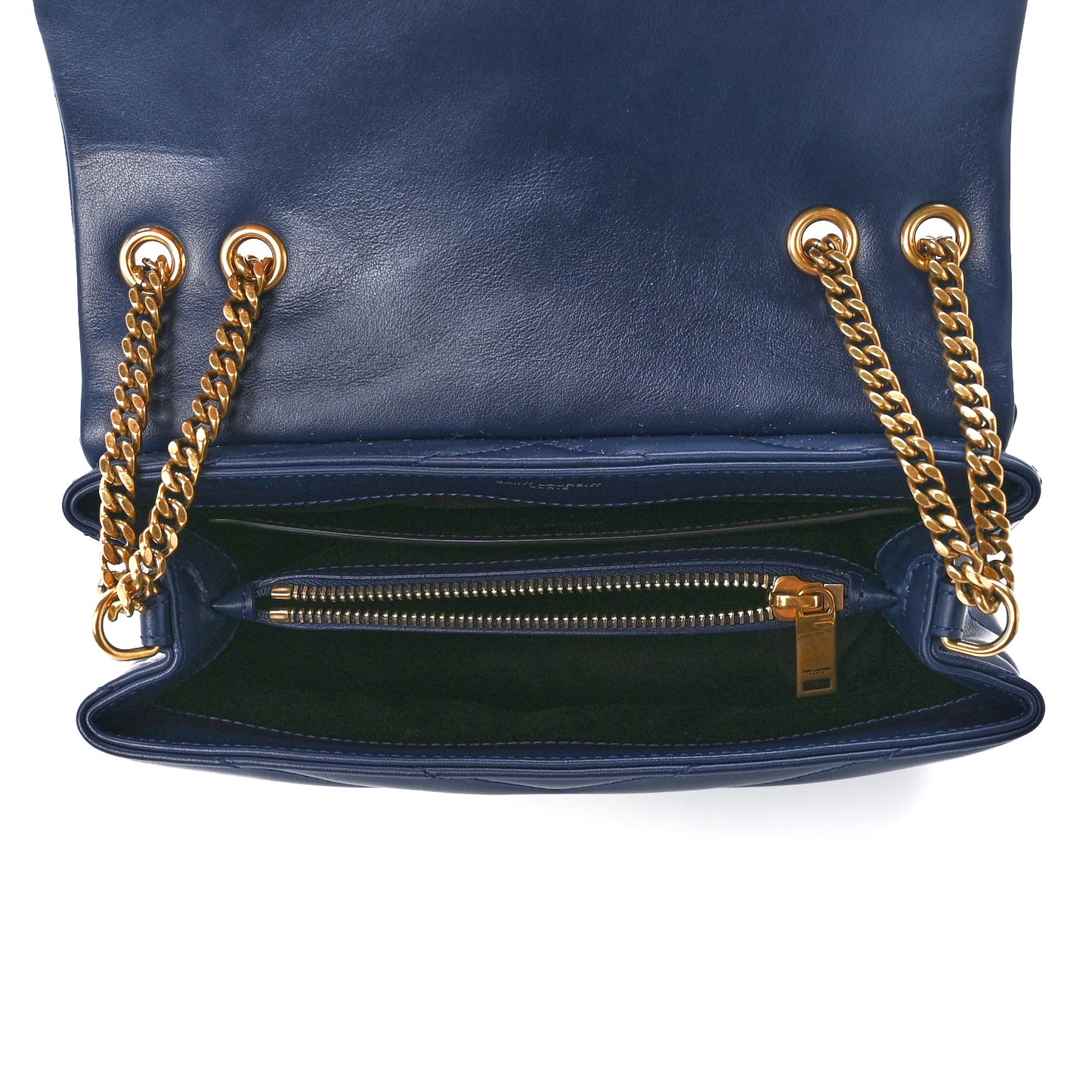 Calfskin Y Quilted Monogram Small Loulou Chain Satchel Blue Charron