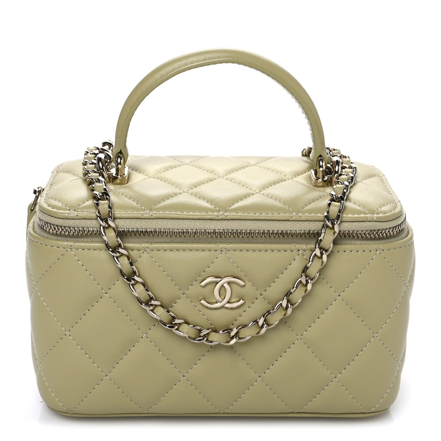 Chanel Lambskin Quilted Small Top Handle Vanity Case With Chain Light Green 1 of 10