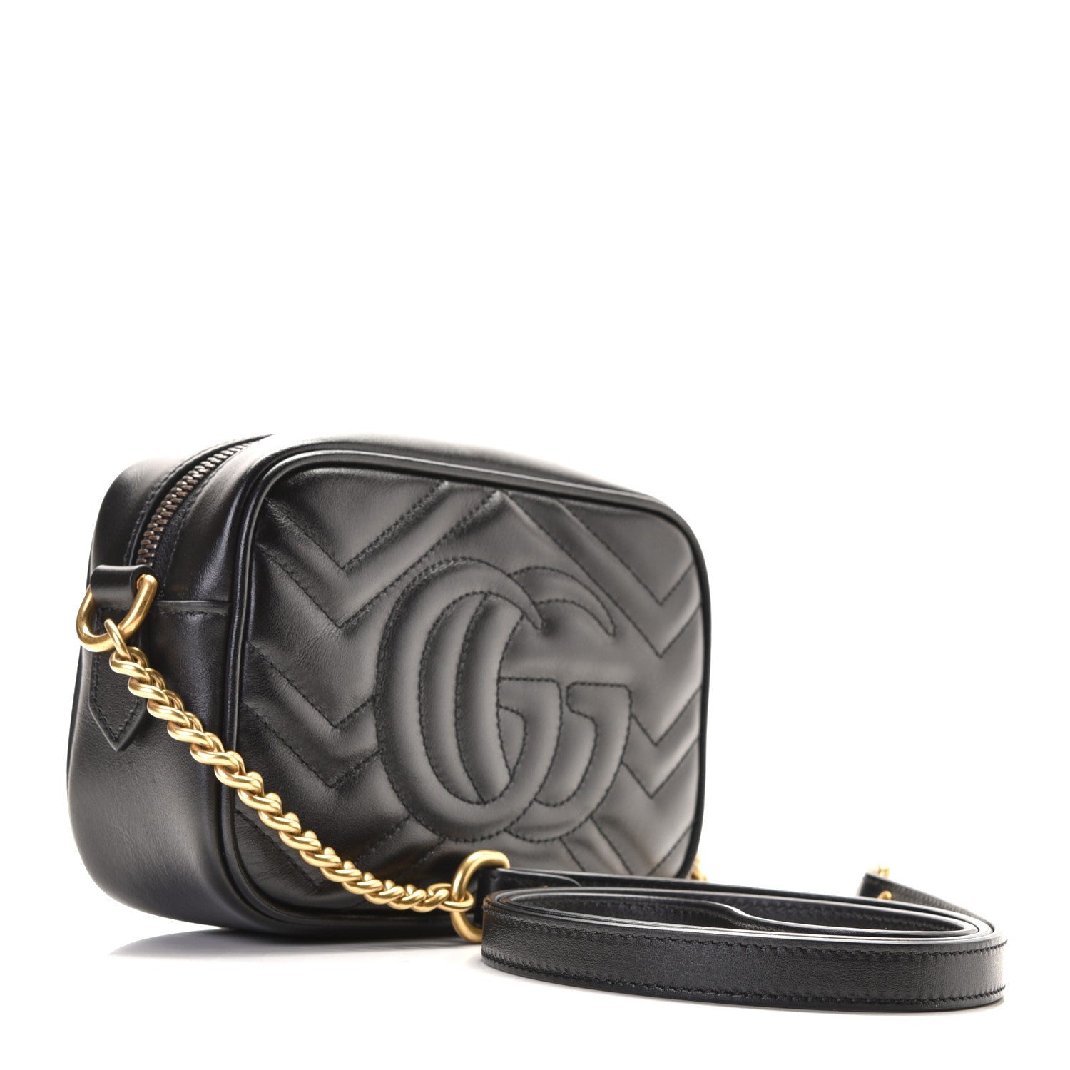 Gucci Calfskin Matelasse Mini GG Marmont Chain Shoulder Bag Black 2 of 10