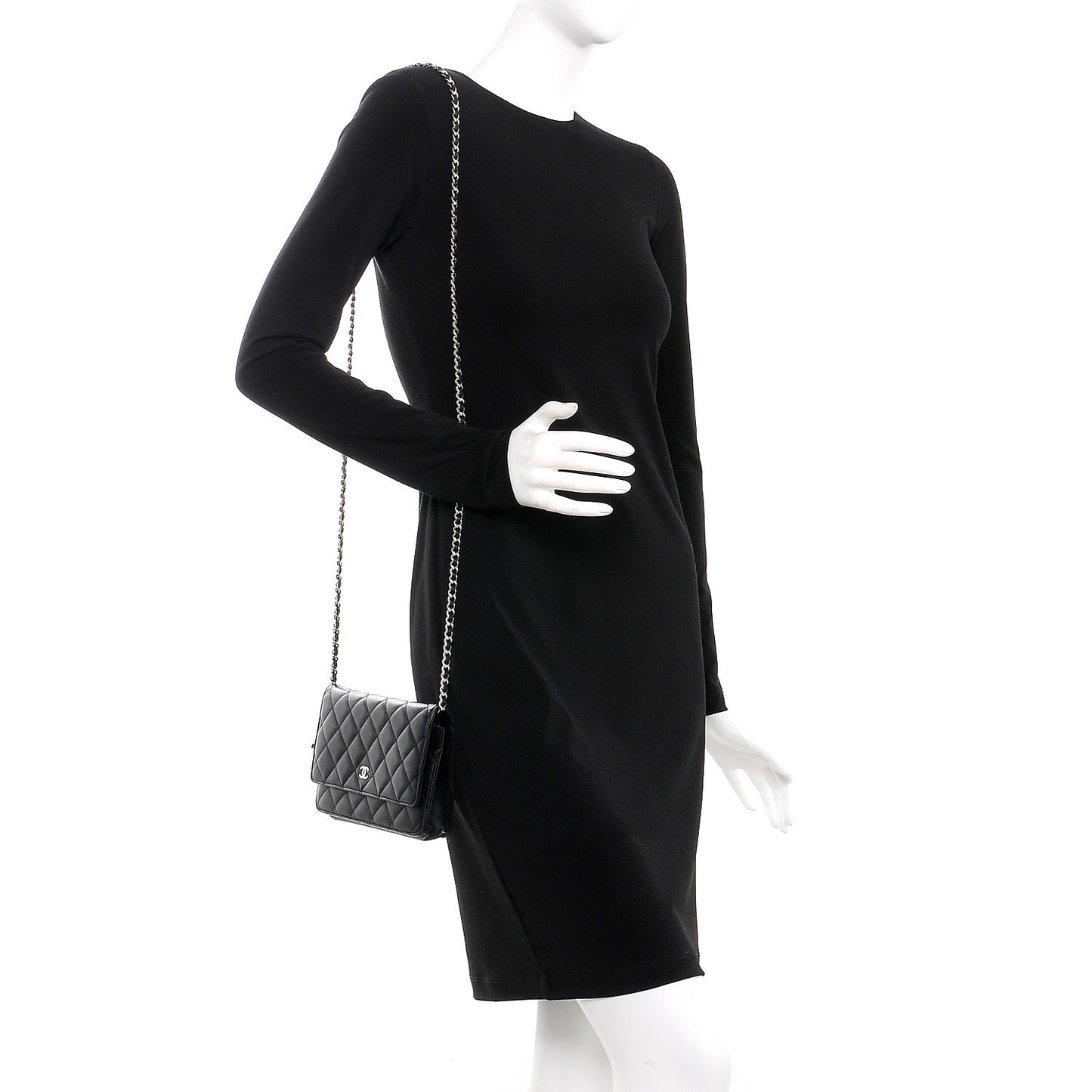 Lambskin Quilted Wallet On Chain WOC Black