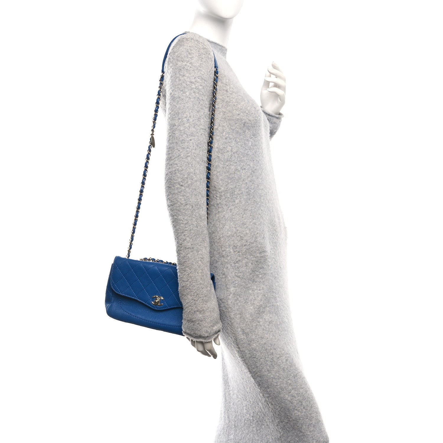 Chanel Goatskin Quilted Coco Curve Flap Messenger Flap Blue 2 of 10