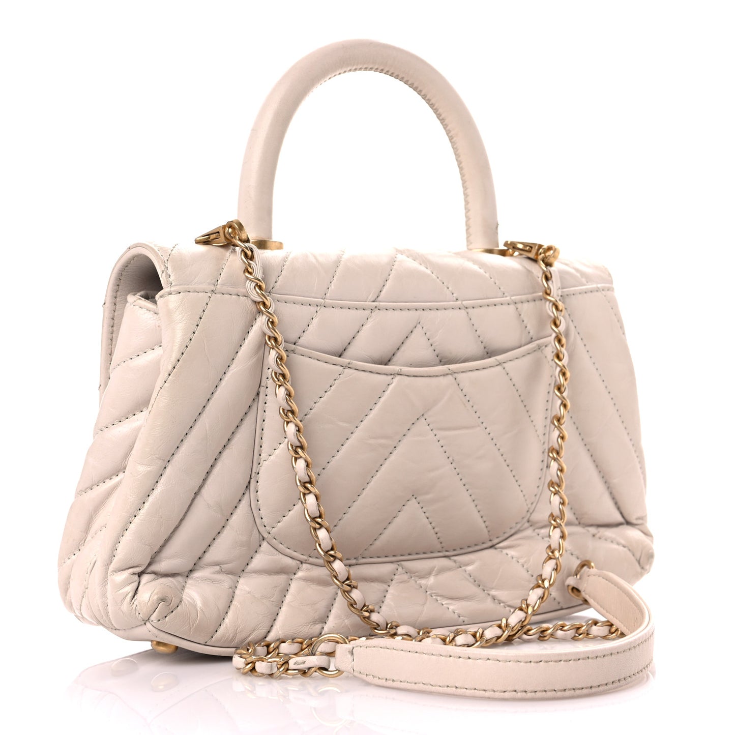Aged Calfskin Chevron Quilted Mini Coco Handle Flap Ivory