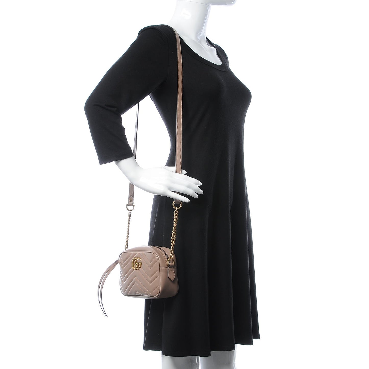 Calfskin Matelasse Mini GG Marmont Chain Shoulder Bag Nude