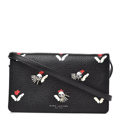 Marc Jacobs Grained Calfskin Embellished Tulip Print Wallet Crossbody Black Multicolor 1 of 12