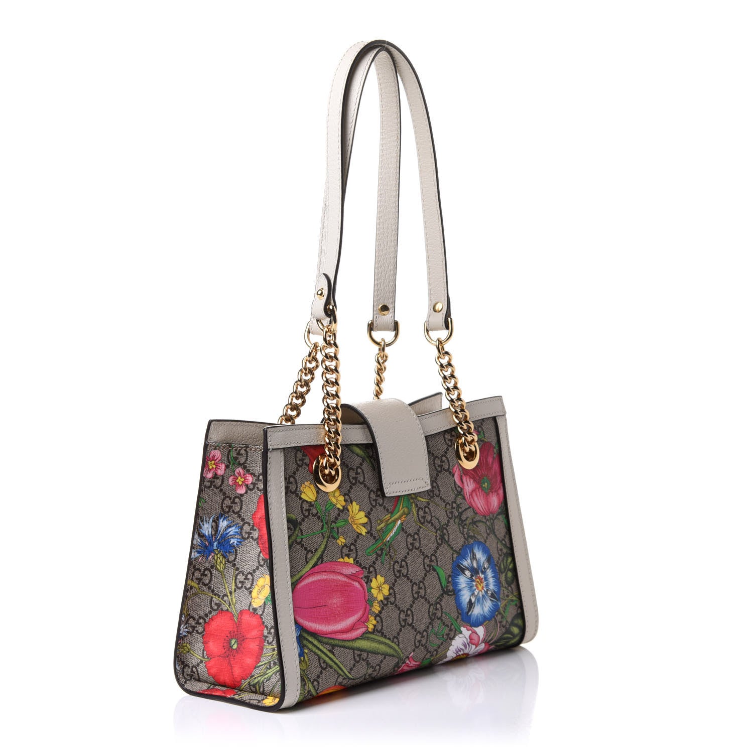 Gucci GG Supreme Monogram Flora Textured Calfskin Small Padlock Tote Beige Ebony Multicolor Mystic White 3 of 11