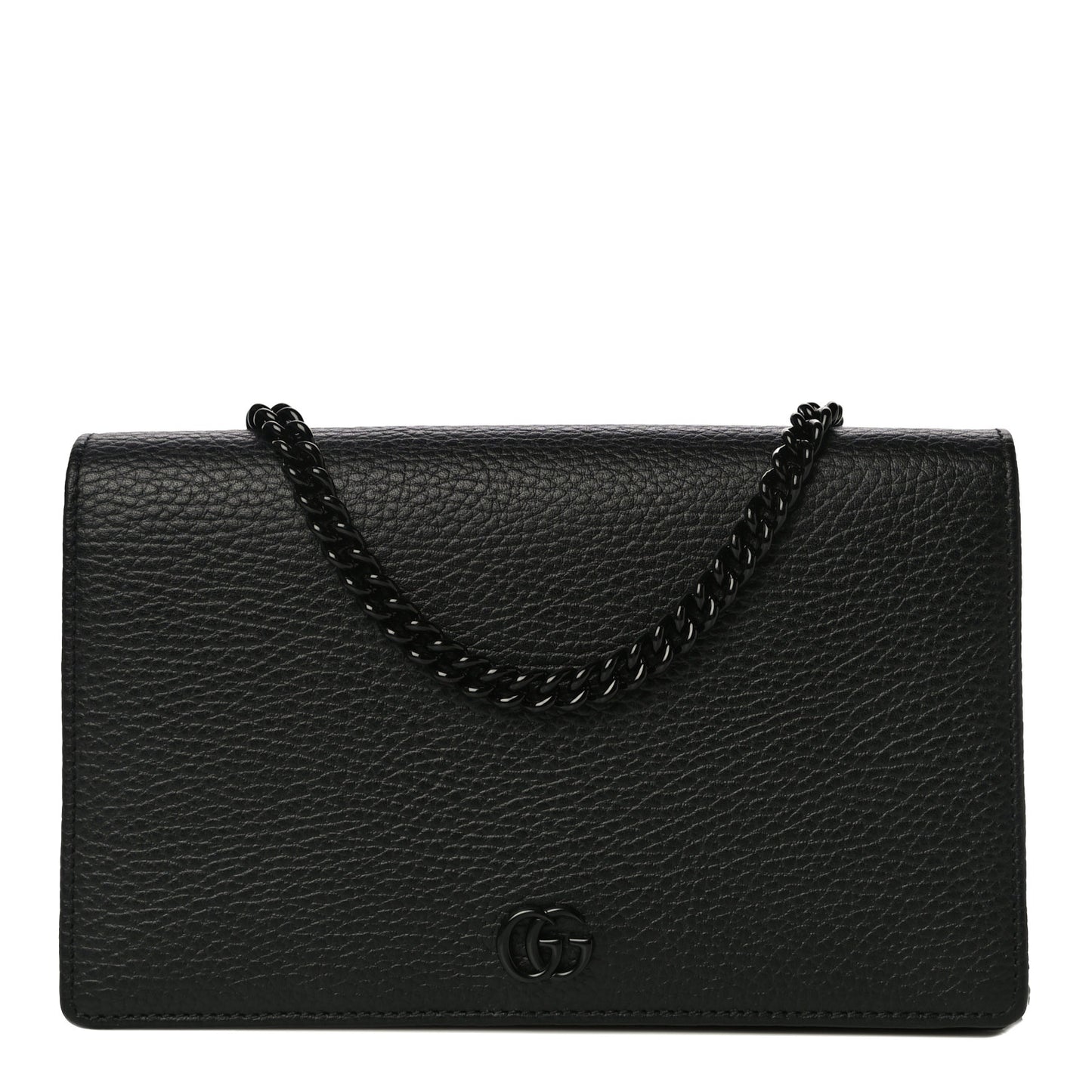 Dollar Calfskin Enamel Monochrome Mini GG Marmont Chain Wallet Black