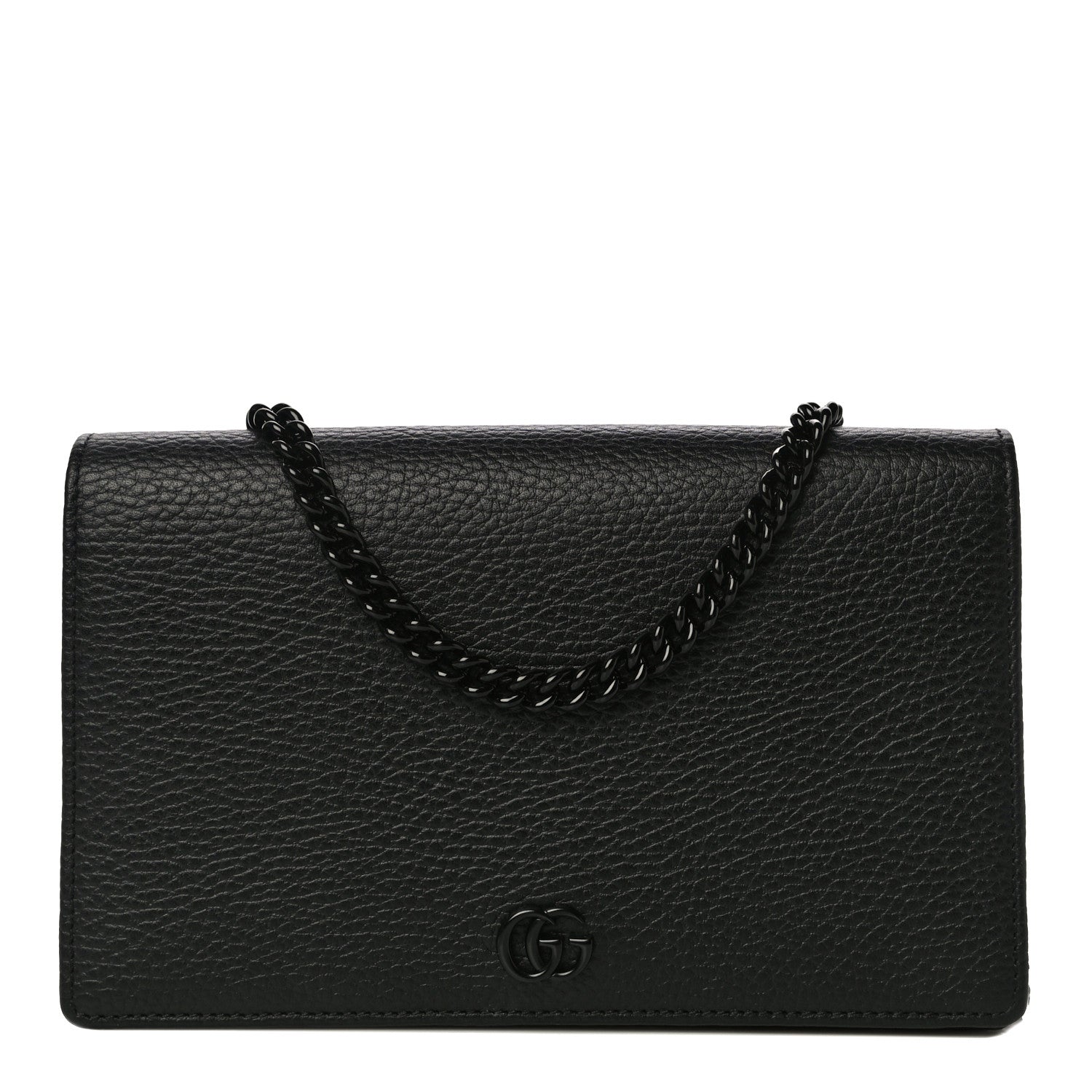 Gucci Dollar Calfskin Enamel Monochrome Mini GG Marmont Chain Wallet Black 1 of 9