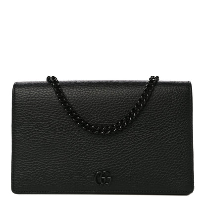 Gucci Dollar Calfskin Enamel Monochrome Mini GG Marmont Chain Wallet Black 1 of 9
