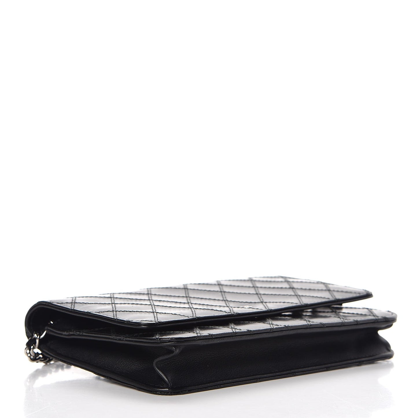 Lambskin Diamond Stitched Wallet On Chain WOC Black