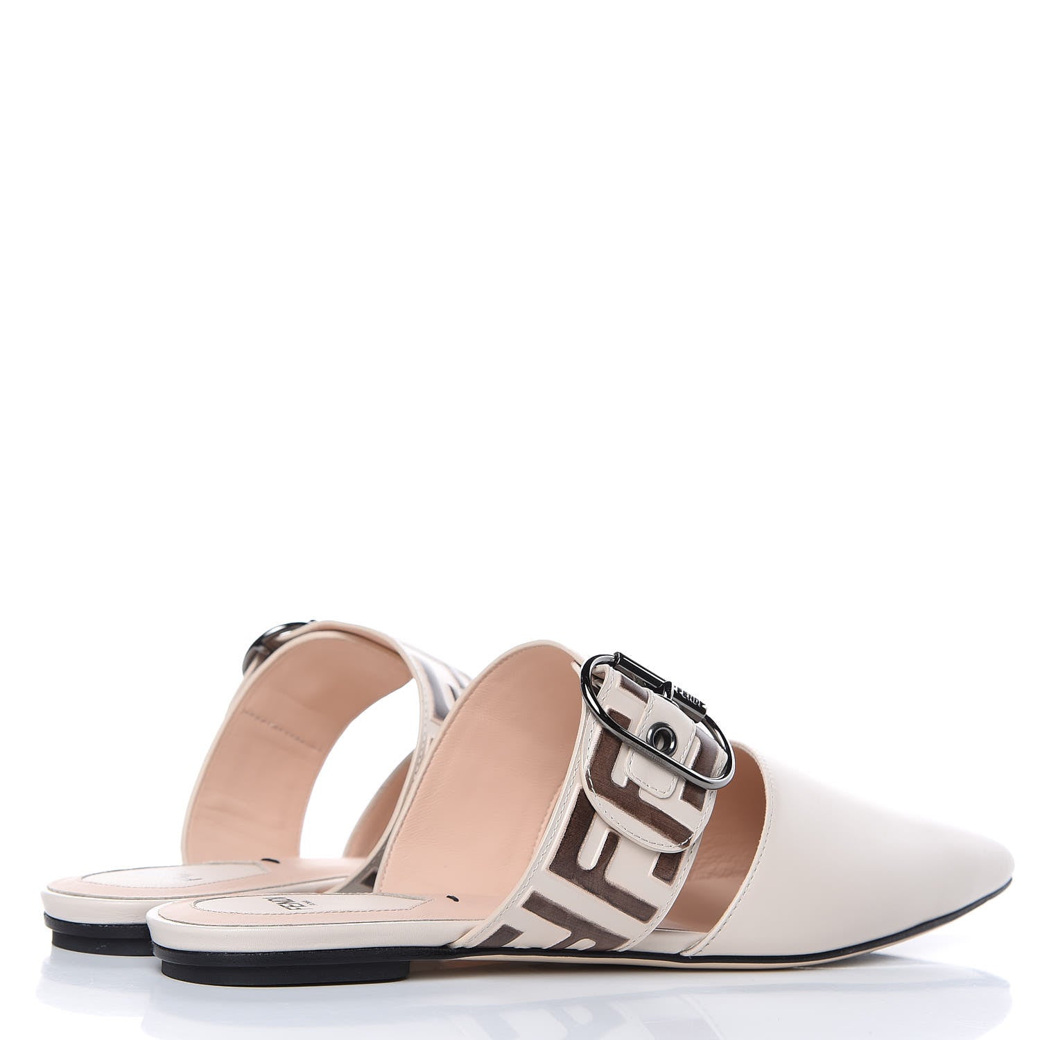Fendi Vitello FF Embossed Buckle Flat Mules 37 Camelia Moresco 4 of 9