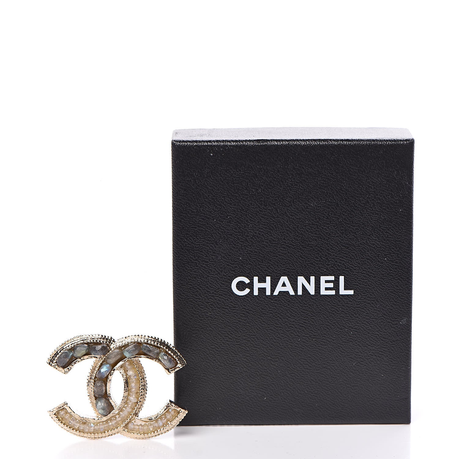 Chanel Moonstone Labradorite CC Brooch Gold 5 of 5