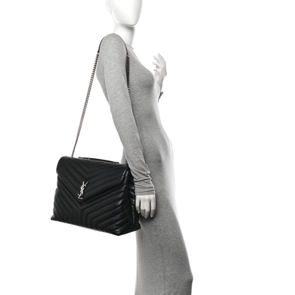 Saint Laurent Calfskin Y Quilted Monogram Large Loulou Chain Satchel Black 2 of 10