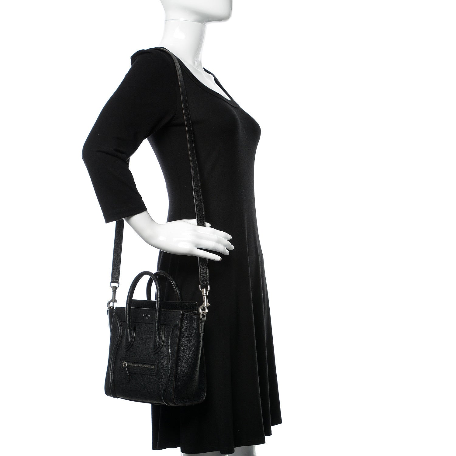 Celine Drummed Calfskin Nano Luggage Black 2 of 10