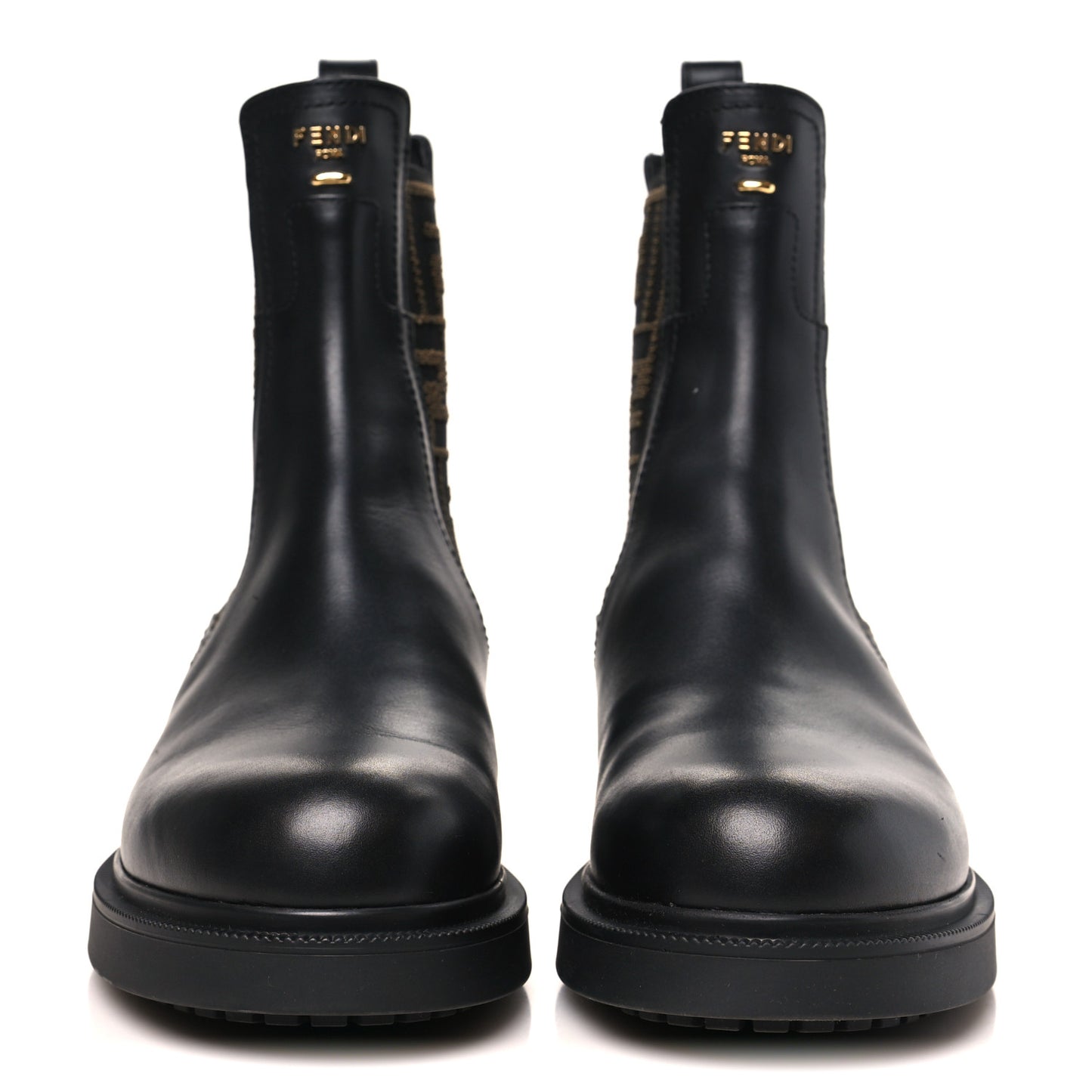 Vitello Fabric Jacquard FF Filo Chelsea Boots 38 Black Tobacco