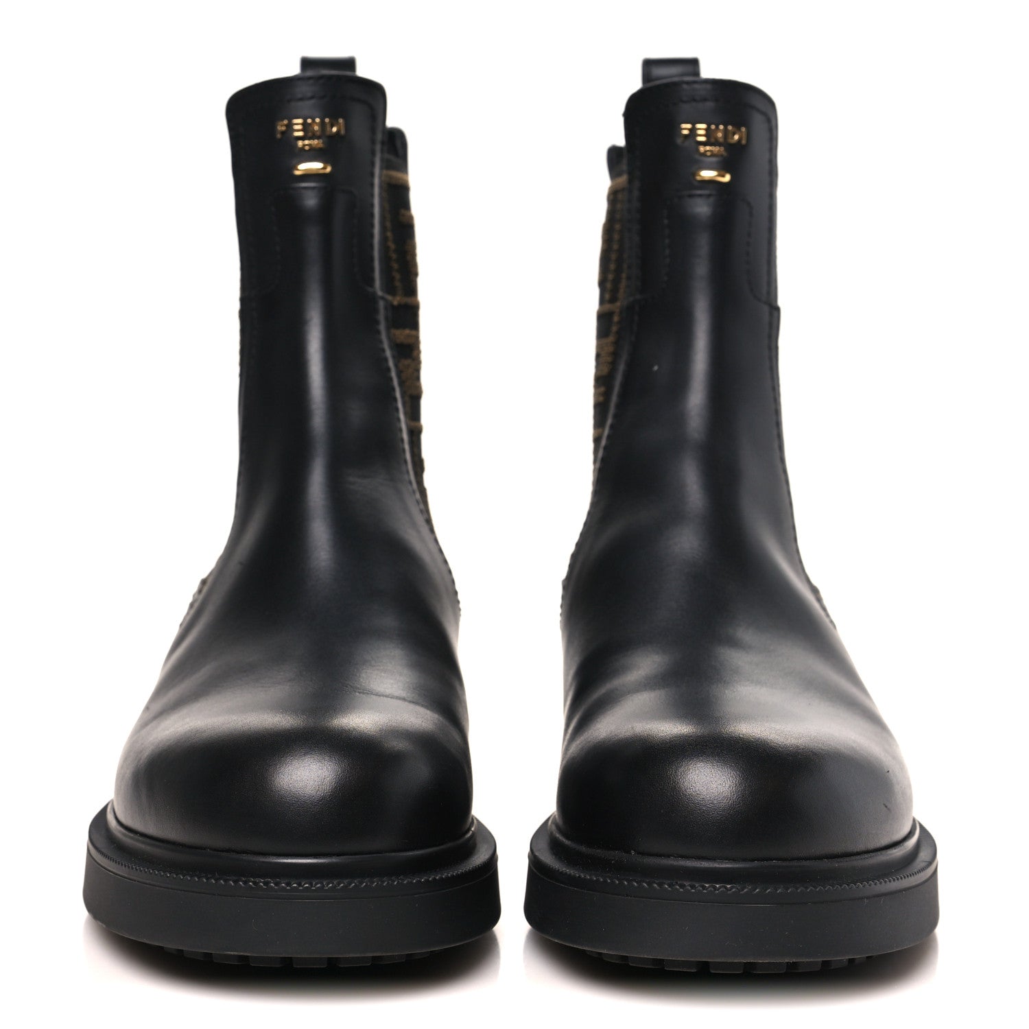 Fendi Vitello Fabric Jacquard FF Filo Chelsea Boots 38 Black Tobacco 3 of 8