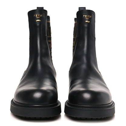 Fendi Vitello Fabric Jacquard FF Filo Chelsea Boots 38 Black Tobacco 3 of 8