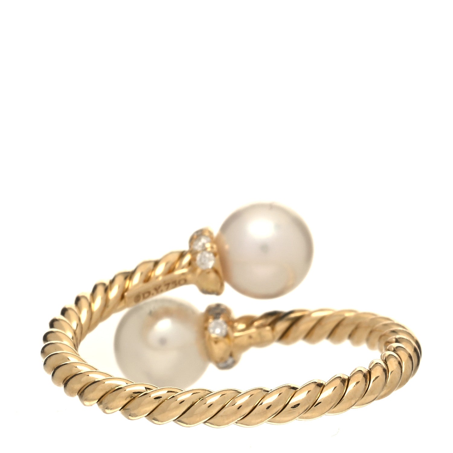 David Yurman 18K Yellow Gold Pearl Diamond Petite Solari Bypass Ring 54 7 3 of 4