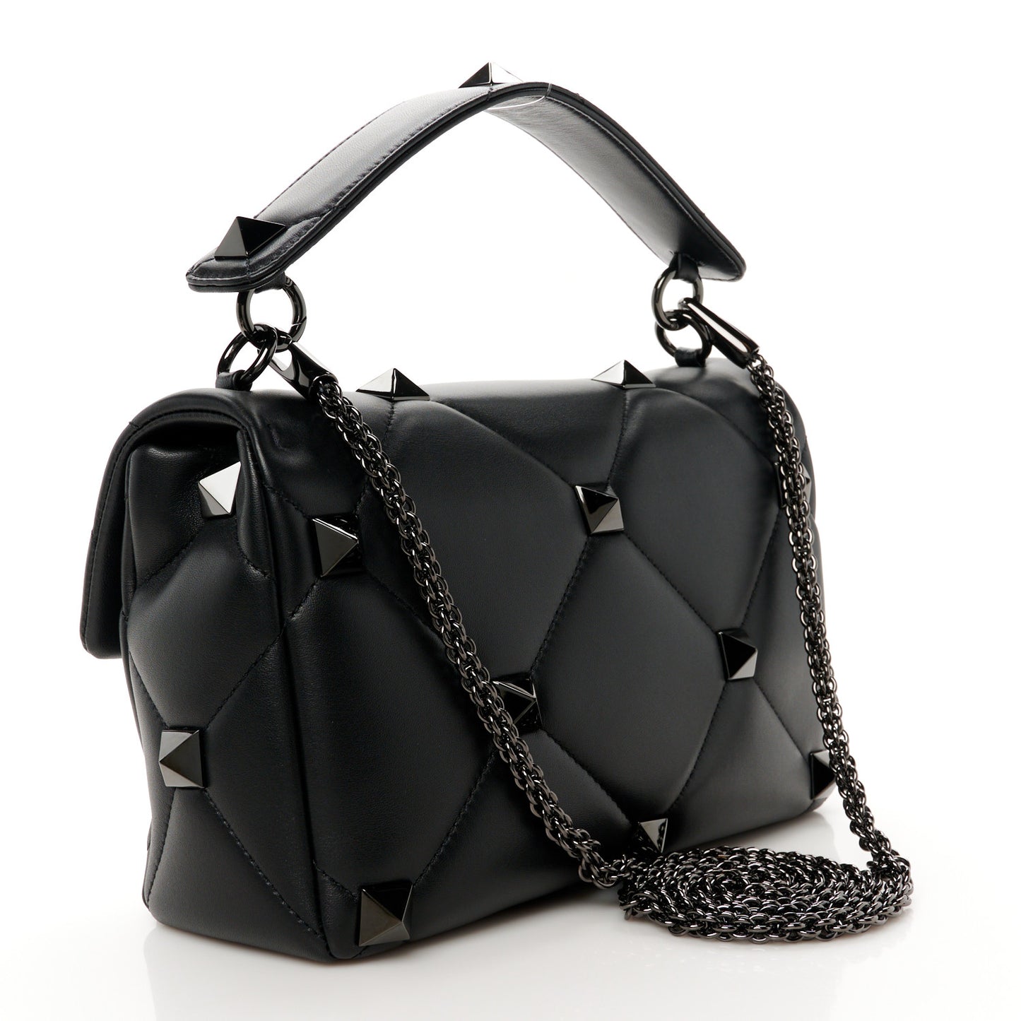 Nappa Monochrome Large Roman Stud Shoulder Bag Black
