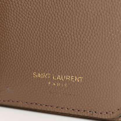 Saint Laurent Grain De Poudre Matelasse Chevron Monogram Compact Zip Around Wallet Taupe 6 of 8