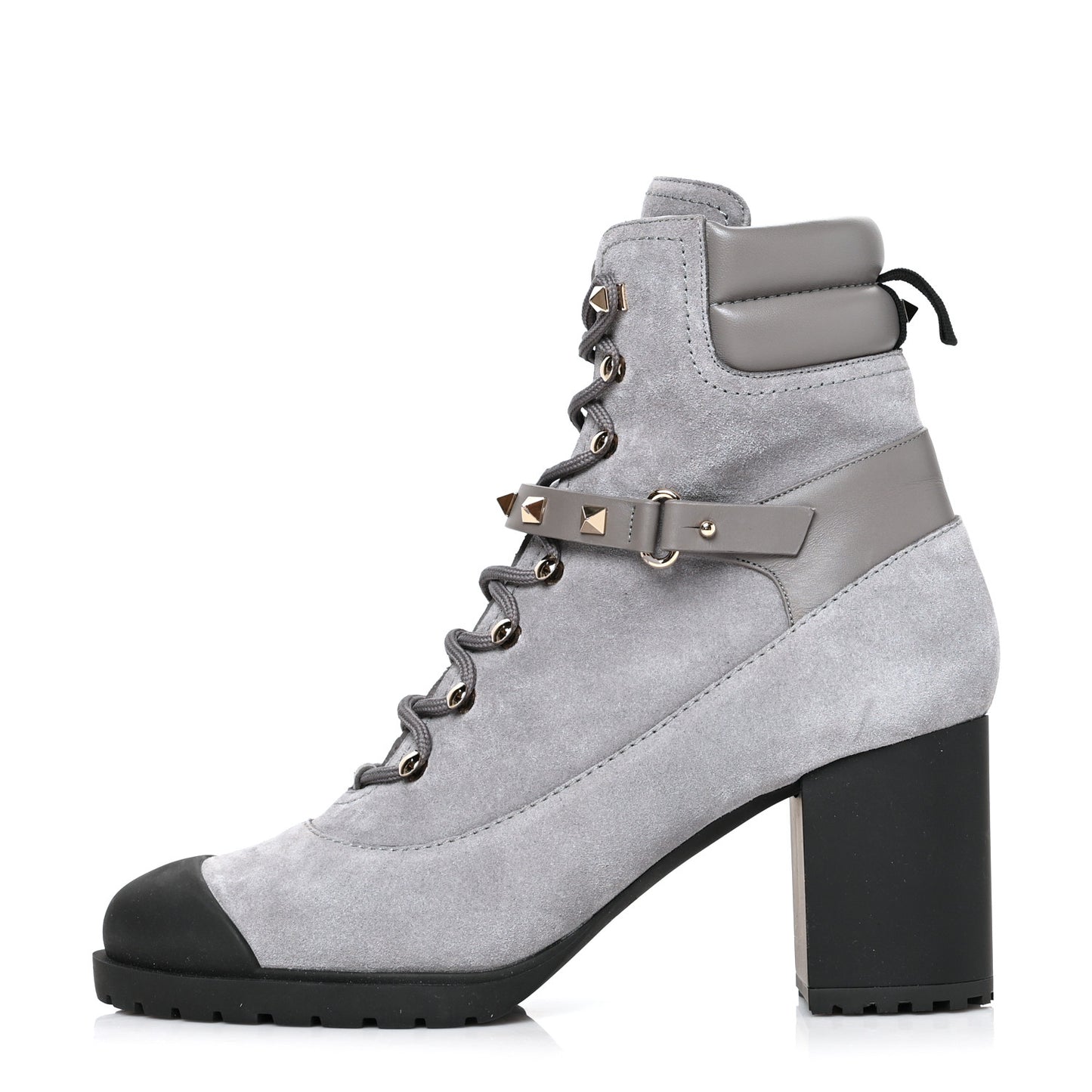 Suede Rockstud Cap Toe Combat Boots 40 Titanium
