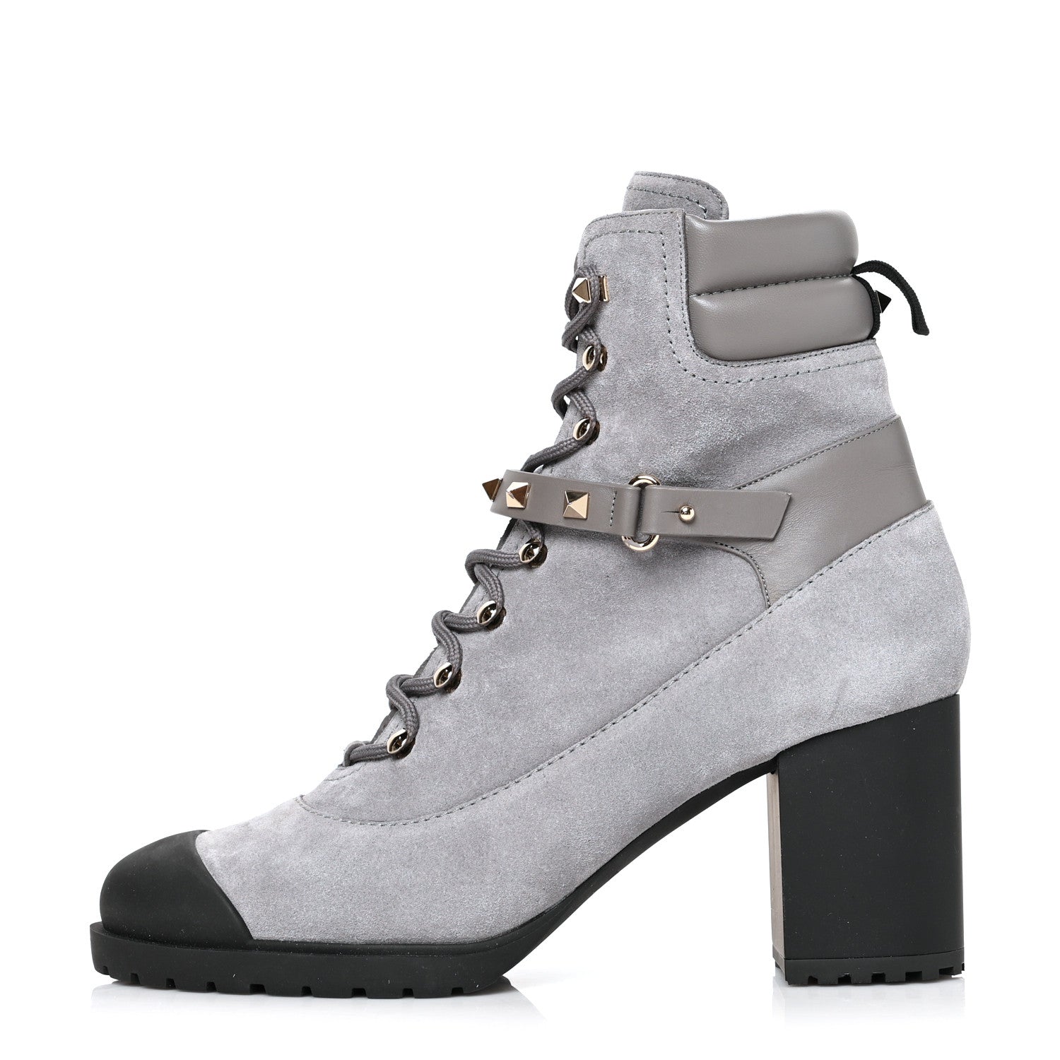 Valentino Garavani Suede Rockstud Cap Toe Combat Boots 40 Titanium 1 of 7