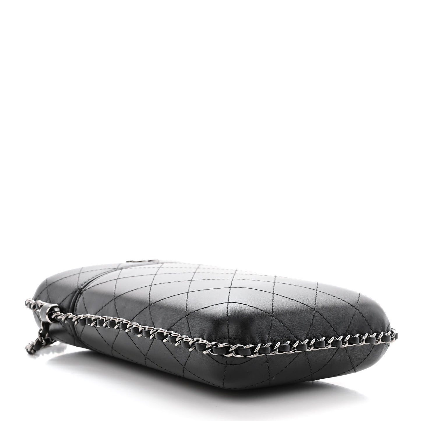 Lambskin Quilted Chain Around Phone Holder Black