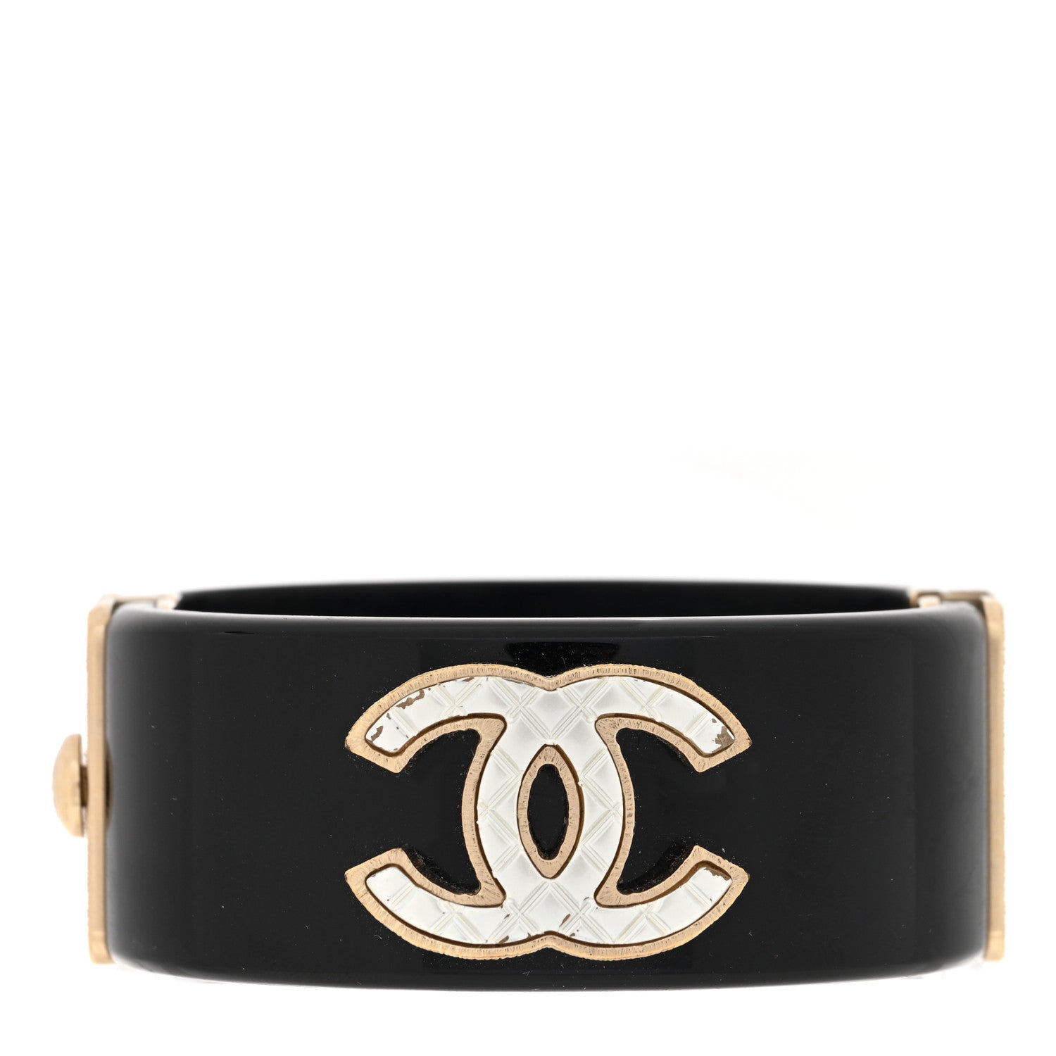 Chanel Resin Quilted CC Cuff Black Gold 1 of 5