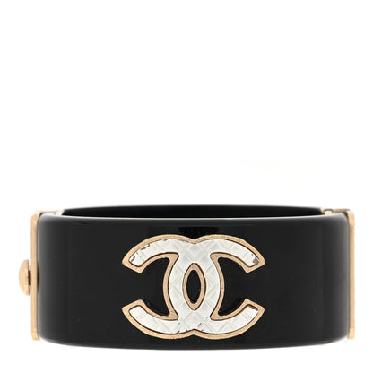 Chanel Resin Quilted CC Cuff Black Gold 1 of 5