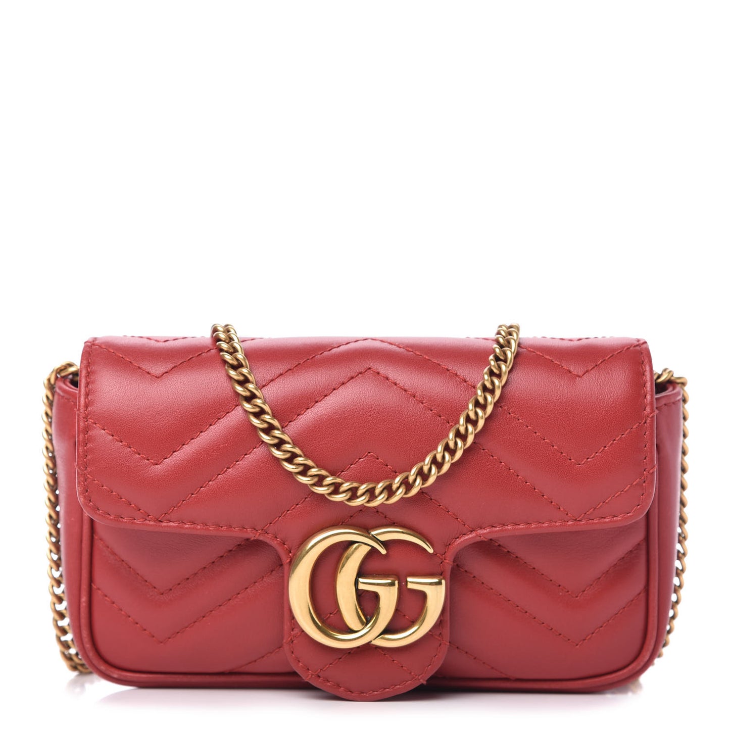 Calfskin Matelasse Super Mini GG Marmont Shoulder Bag Hibiscus Red